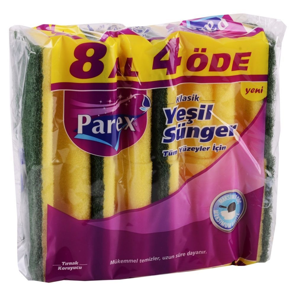 Parex Klasik Yeşil Oluklu Sünger 8'li Eko Paket