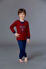 RolyPoly Üç İplik Erkek Çocuk Pijama Takımı - Bordo