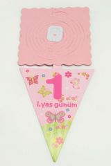 1.Yaş Günüm Temalı Kağıt Uzar Süs - Pembe