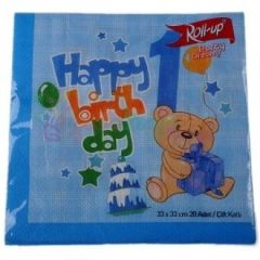 1 Yaş Mavi Ayıcıklı Happy Birthday Peçete