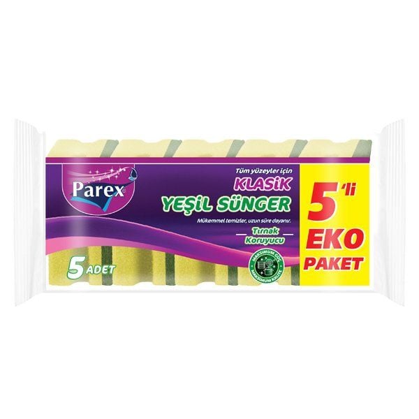 Parex Klasik Yeşil Sünger 5 'li Eko Paket (Tırnak Koruyuculu)