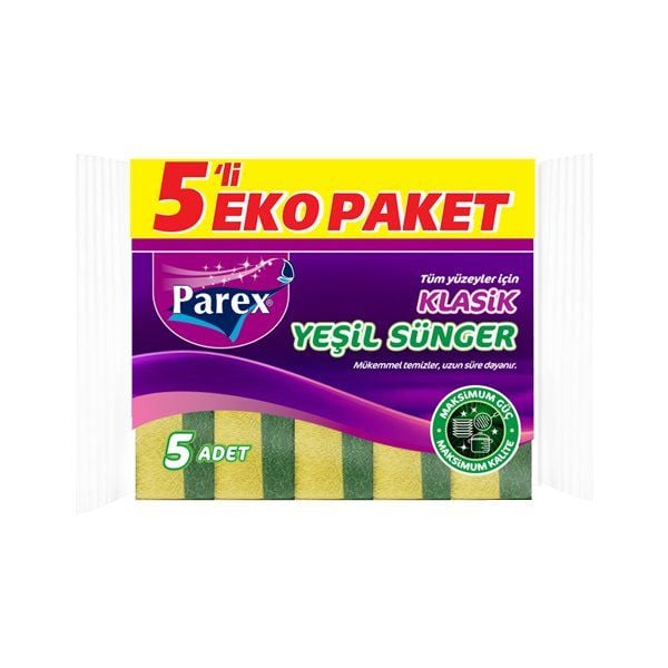 Parex Klasik Yeşil Düz Sünger 5'li Eko Paket
