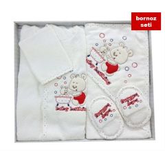 Bebitof - 3097 Sweet Bears Bebek Bornoz Seti - Kırmızı