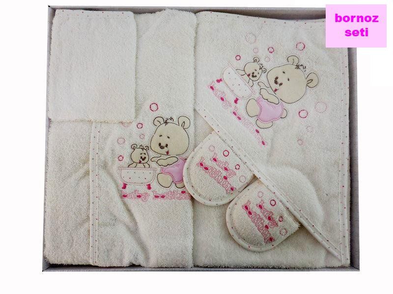 Bebitof - 3097 Sweet Bears Bebek Bornoz Seti - Pembe