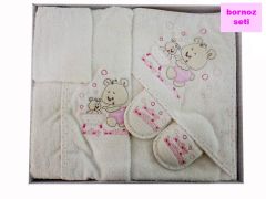 Bebitof - 3097 Sweet Bears Bebek Bornoz Seti - Pembe