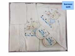 Bebitof - 3097 Sweet Bears Bebek Bornoz Seti - Mavi