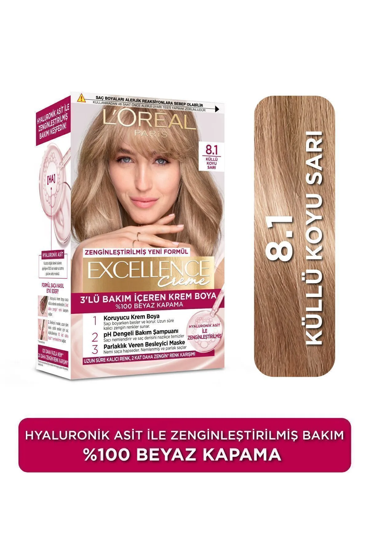 L'Oreal Paris Excellence Creme Saç Boyası - 8.1 Küllü Koyu Sarı