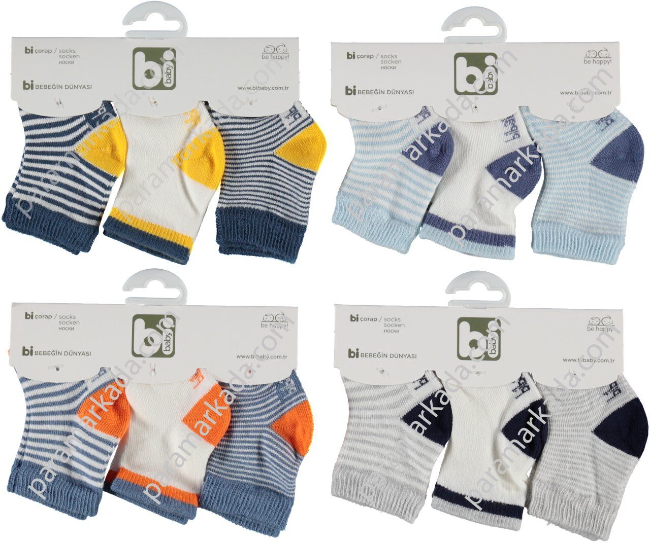 Bibaby 68110 Çizgili Erkek 3'lü Bebek Çorabı (0-3 Ay)