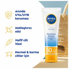 Nivea Sun SPF50 Parlama Karşıtı & Matlaştırıcı Güneş Koruyucu Yüz Güneş Kremi 50 ml